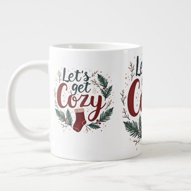 Cozy Holiday Pine Berry Lettering Jumbo-Tasse (Links)