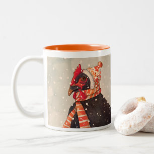 Cozy Huhn mit der Strick-Hut-Feiertags-Tasse Zweifarbige Tasse