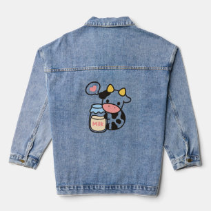 Cozy Kawaii Cow & Milk Jar Jeansjacke