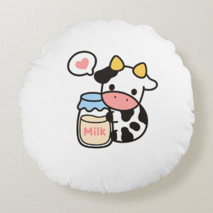 Cozy Kawaii Cow & Milk Jar Rundes Kissen