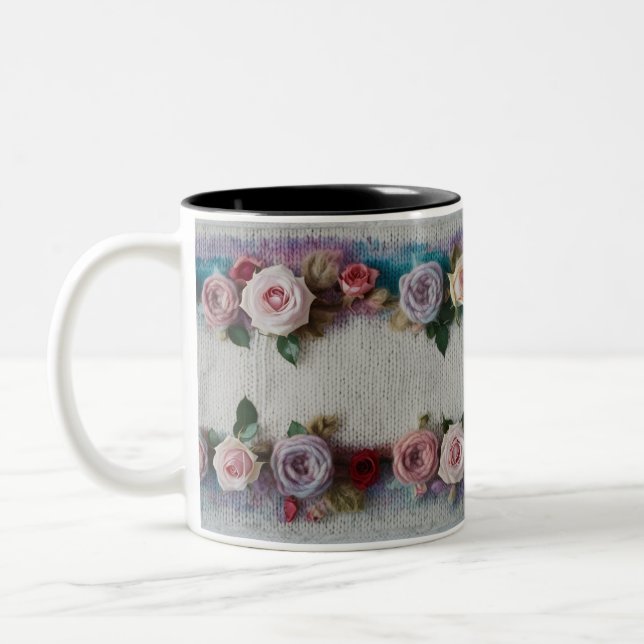 Cozy Knit Rose Border Two-Tone Mug  Zweifarbige Tasse (Links)