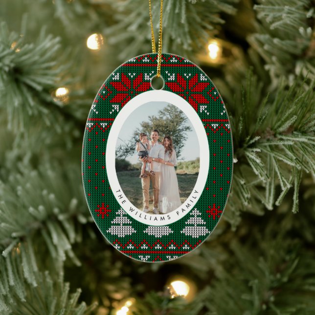 Cozy Knit Sweater Pattern Photo Keramik Ornament (Baum)