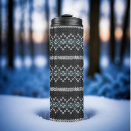 Cozy Knitted Pattern Black and Gray  Thermosbecher