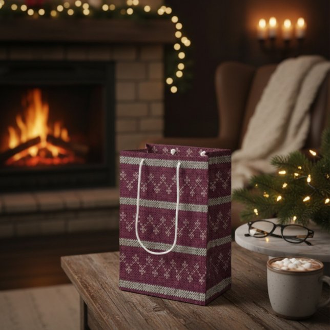 Cozy Knitted Pattern Paper Gift Bag Mittlere Geschenktüte (Von Creator hochgeladen)