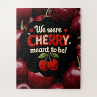 Cozy knitted-style typography and adorable cherry  puzzle