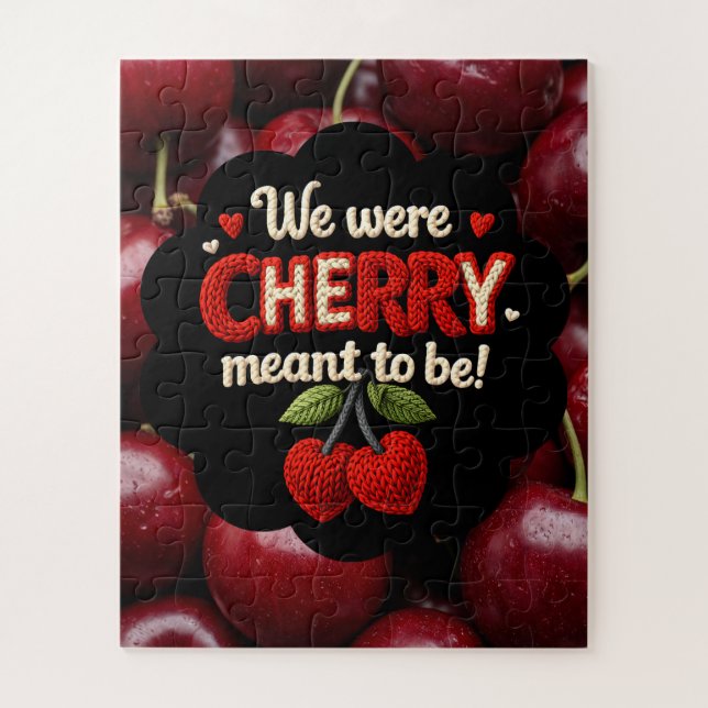 Cozy knitted-style typography and adorable cherry  puzzle (Vertikal)