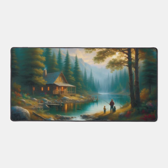 Cozy Lakeside Cabin Family Fishing Woodland  Schreibtischunterlage (Vorderseite)