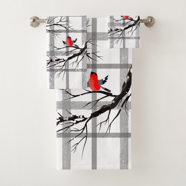 Cozy Land-Hütten-Winter-Vogel-Bad-Tuch-Set Badhandtuch Set (Insitu)