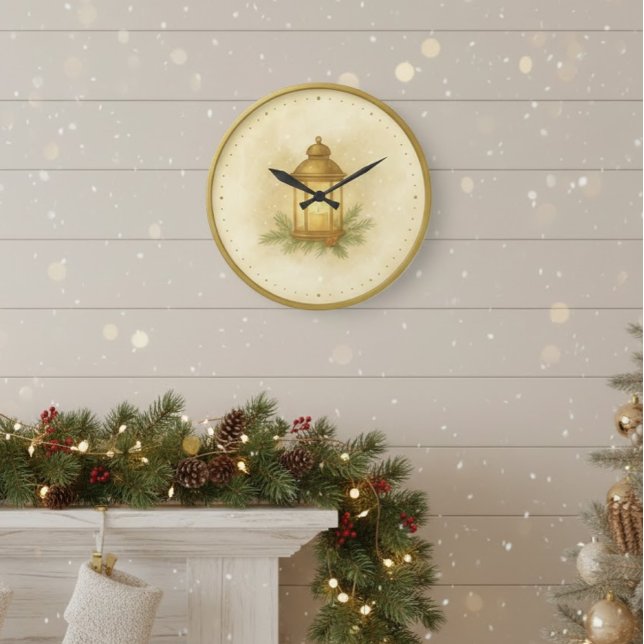Cozy Lantern Winter Wall Clock – MerryMist Warm Gl Große Wanduhr (Von Creator hochgeladen)