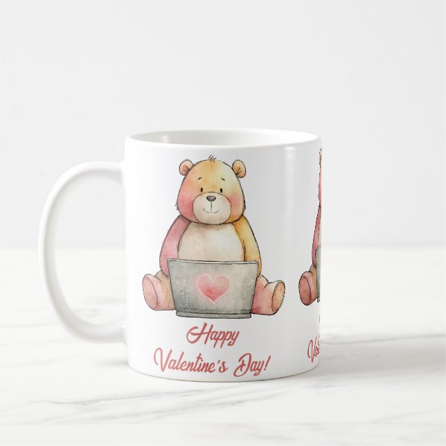 Cozy Laptop Bär Valentinstag Kaffeetasse (Links)