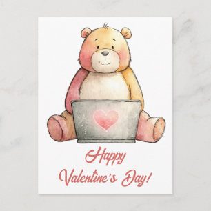 Cozy Laptop Bär Valentinstag Postkarte