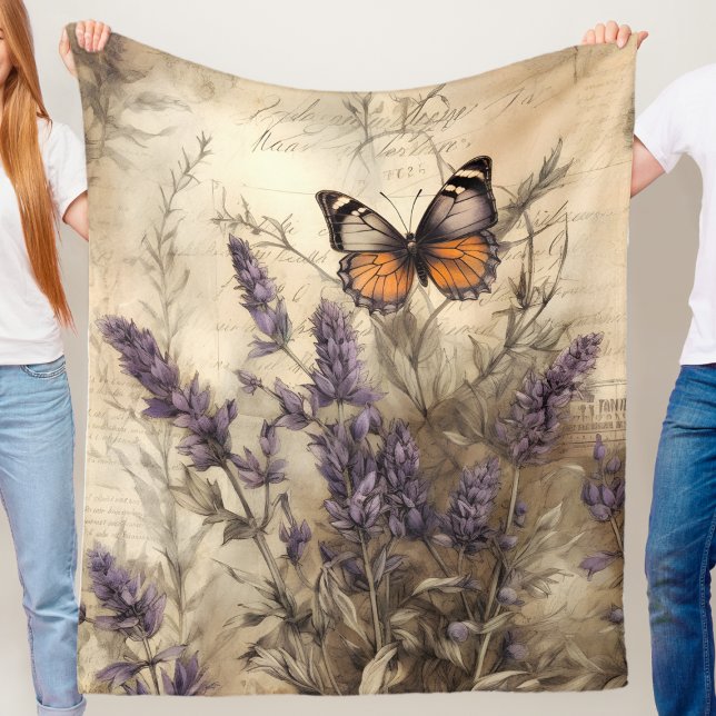 Cozy Lavender Butterfly Vintage Print Fleecedecke (Von Creator hochgeladen)