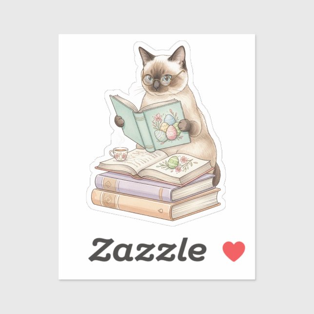 Cozy Librarian Cat Reading Easter Book Bookworm  Aufkleber (Blatt)