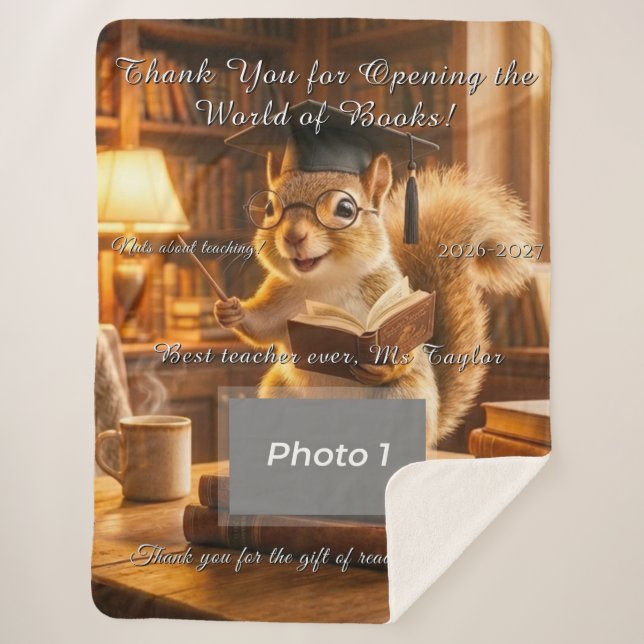 Cozy Library Squirrel Teacher Appreciation Blanket Sherpadecke (Vorderseite)