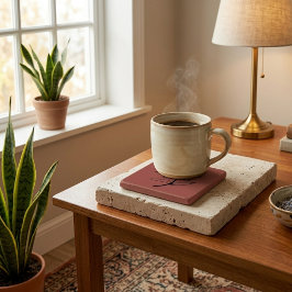 Cozy Lives Here | Warm Minimalist Stone Coaster -  Steinuntersetzer