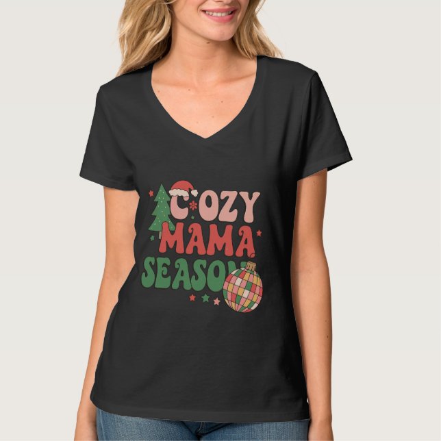Cozy Mama Season Retro Christmas Art T-Shirt (Vorderseite)