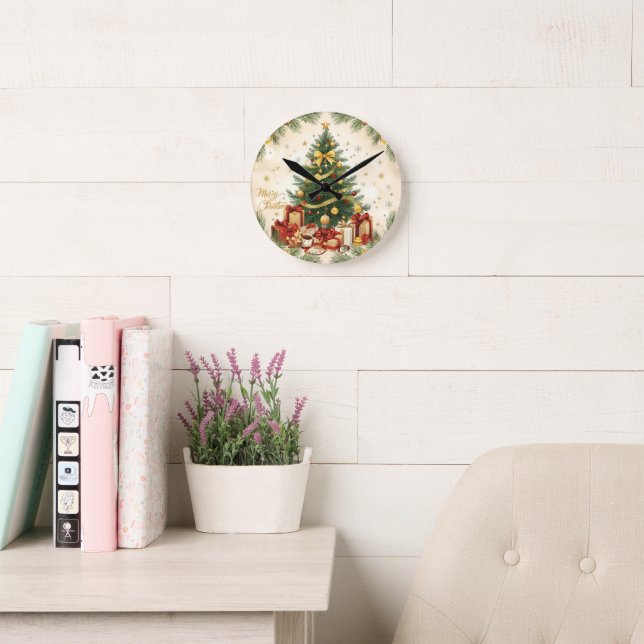 Cozy Merry Christmas – Festive Tree Runde Wanduhr (Lesesaal)