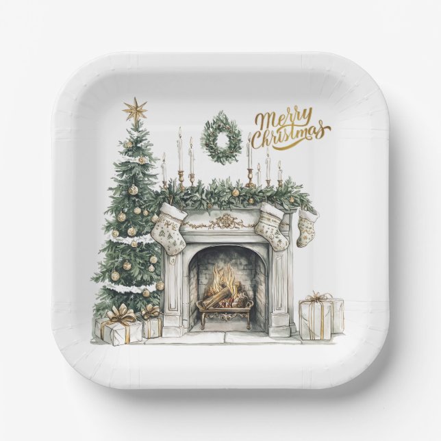 Cozy Merry Christmas Paper Plate Winter Window Pappteller (Vorderseite)