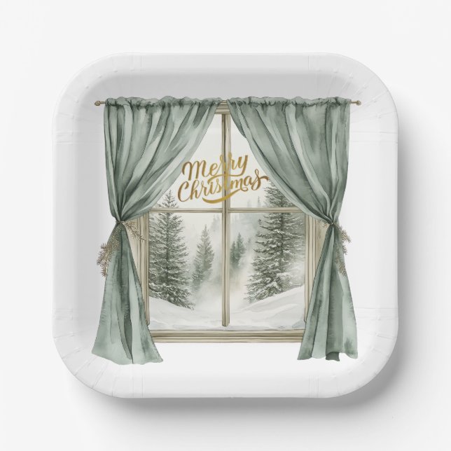 Cozy Merry Christmas Paper Plate  Winter Window Pappteller (Vorderseite)