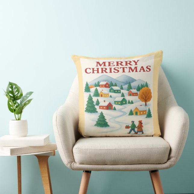 Cozy Merry Christmas Winter Village Pillow Kissen (Stuhl )