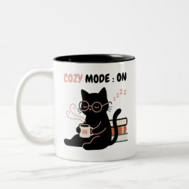 Cozy-Modus An Süße Schwarze Katze Kaffee Bücher T- Zweifarbige Tasse