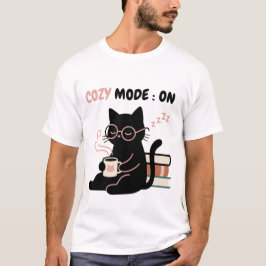 Cozy-Modus An T-Shirt mit süßer schwarzer Katze, K
