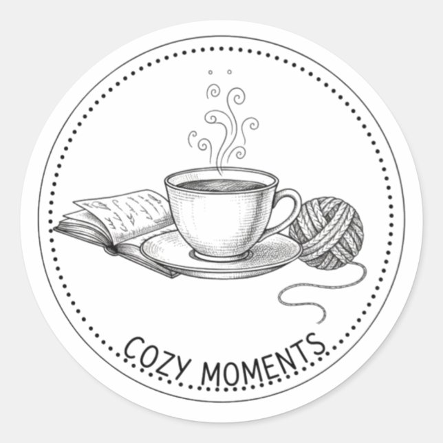 Cozy Moments Coffee Book & Knitting Minimal ART Runder Aufkleber (Vorderseite)