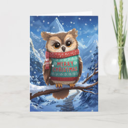 Cozy Owl in the Mountains Christmas Card Feiertagskarte