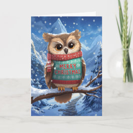 Cozy Owl in the Mountains Christmas Card Feiertagskarte