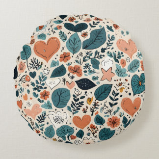 Cozy Pastel Floral & Geometric Pattern Pillow Rundes Kissen