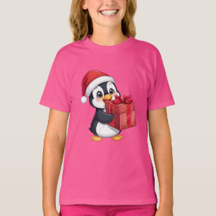 Cozy Penguin with Gift – Kids Christmas Tee