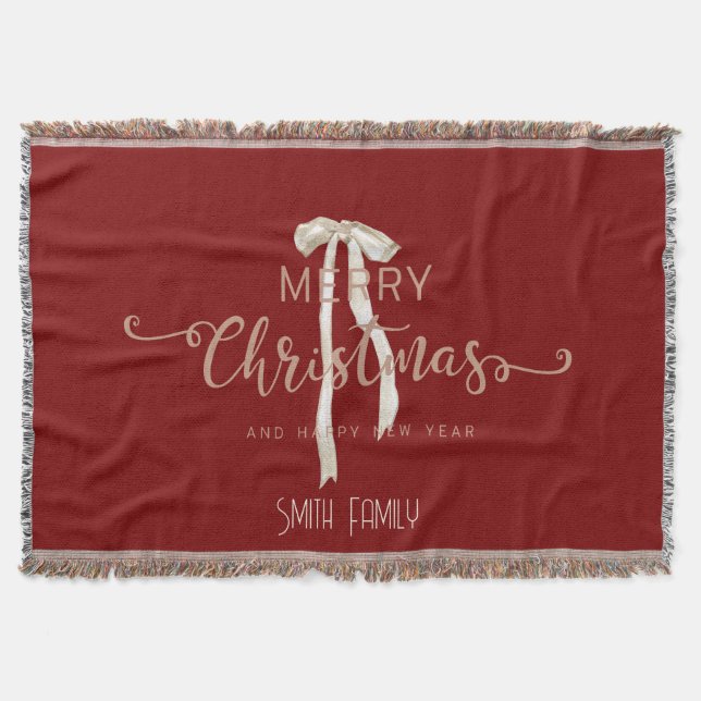 Cozy Personalized Family Name Custom Red Holiday Decke (Vorderseite)