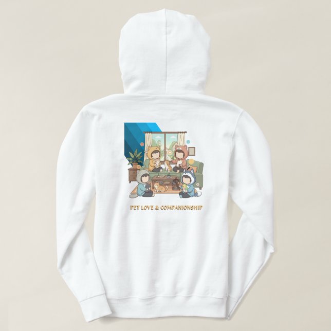Cozy Pet Friends Chibi Anime Art Hoodie (Design Rückseite)