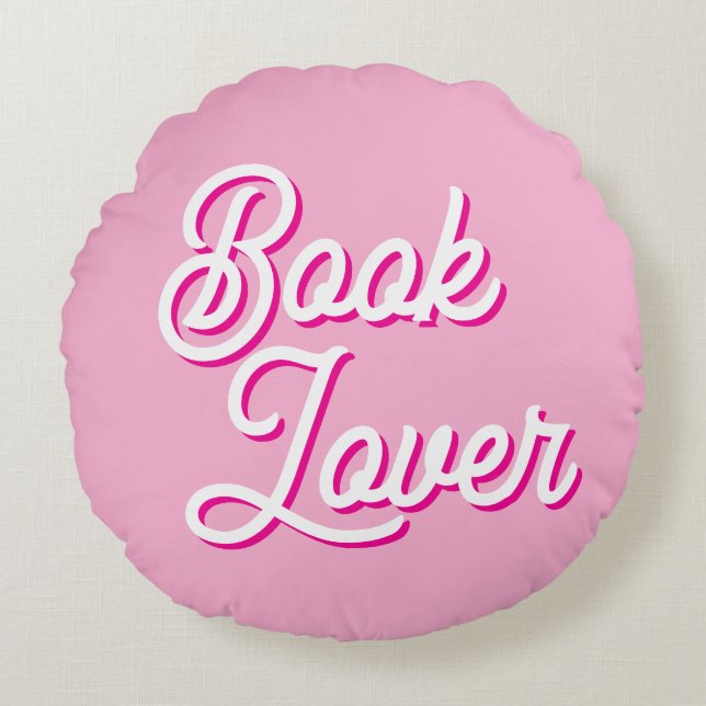 Cozy Pink Book Lover Round Throw Pillow Rundes Kissen (Vorderseite)
