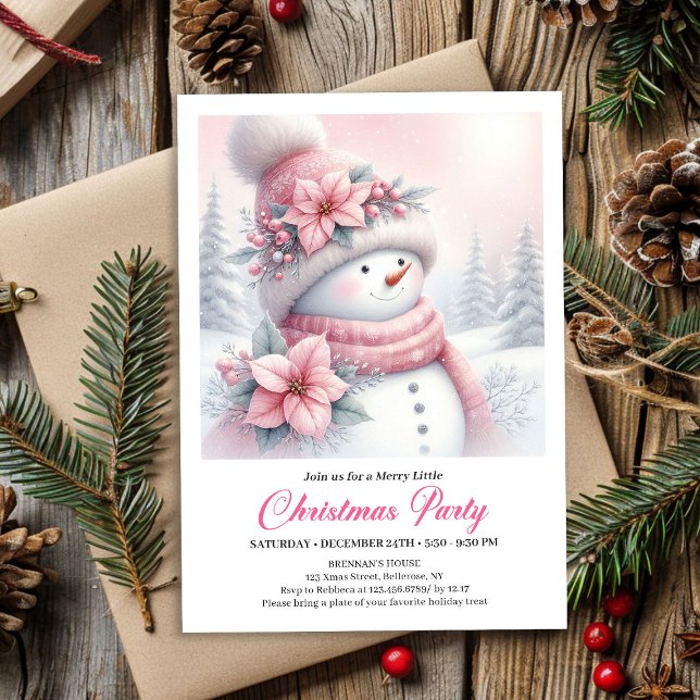 Cozy Pink Coquette Snowman Editable Christmas Kids Einladung (Cozy Pink Coquette Snowman Editable Christmas Kids Invite)