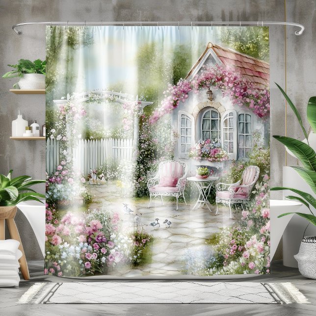  Cozy Pink Cottage Floral |  Duschvorhang (Von Creator hochgeladen)