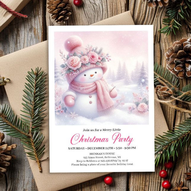 Cozy Pink Snowman Kids Download Christmas Invites Einladung (Cozy Pink Snowman Kids Download Christmas Invitation

)