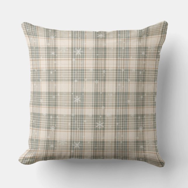 Cozy Plaid & Snowflake Winter Home Décor Kissen (Vorderseite)