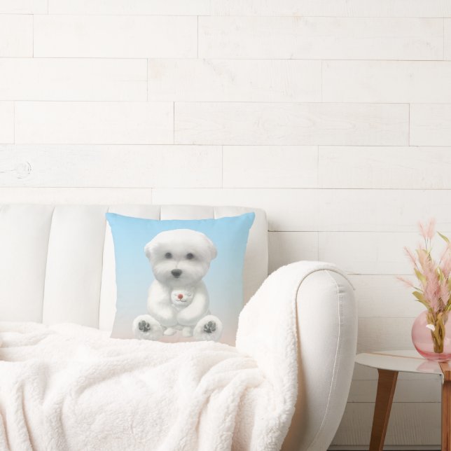 Cozy Plush Moment: Smiling Bichon Hugging Mini Pup Kissen (Liege)