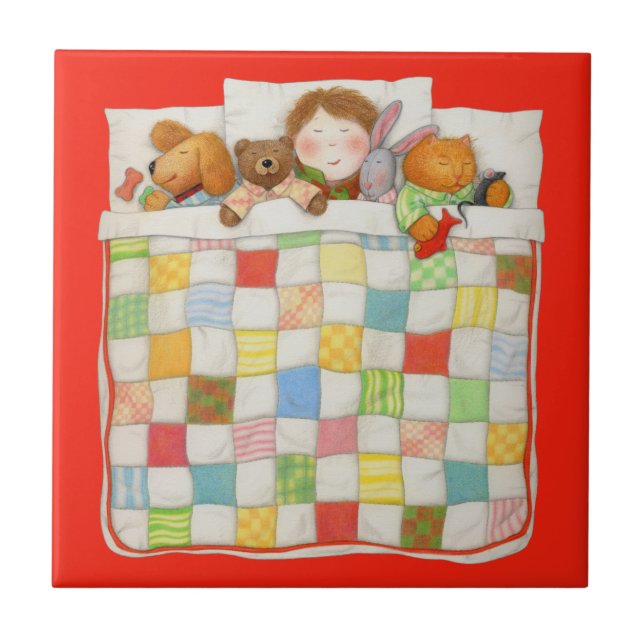 COZY QUILT 4.25x4.25 Keramik Tile - Rot Fliese (Vorderseite)