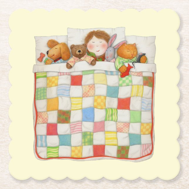 COZY QUILT Scalloped Square Paper Untersetzer - Ge (Vorderseite)