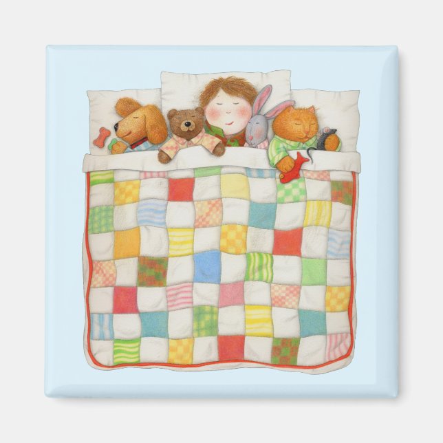 COZY QUILT Square Magnet - Blau (Vorne)
