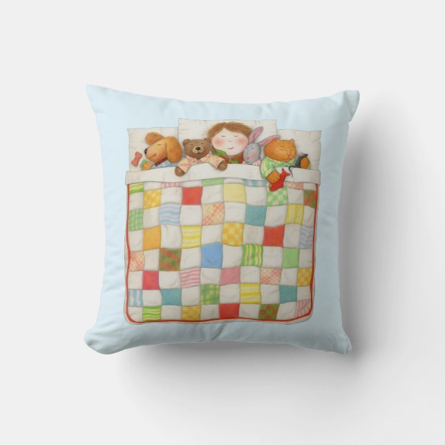 COZY QUILT Square Throw Kissen - blau (Vorderseite)
