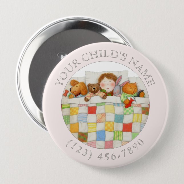 COZY QUILY Child ID Button - Pink (Vorne & Hinten)