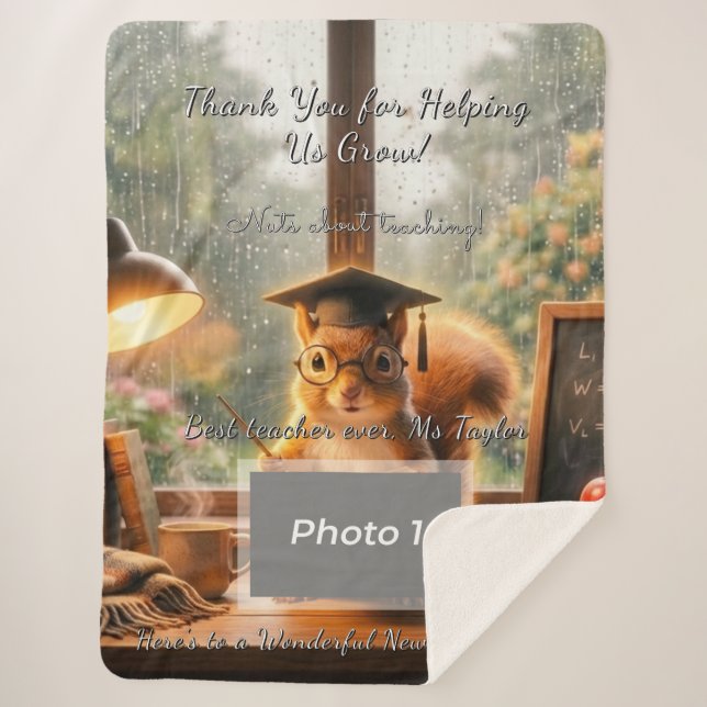 Cozy Rainy Day Squirrel Teacher Appreciation Sherpadecke (Vorderseite)