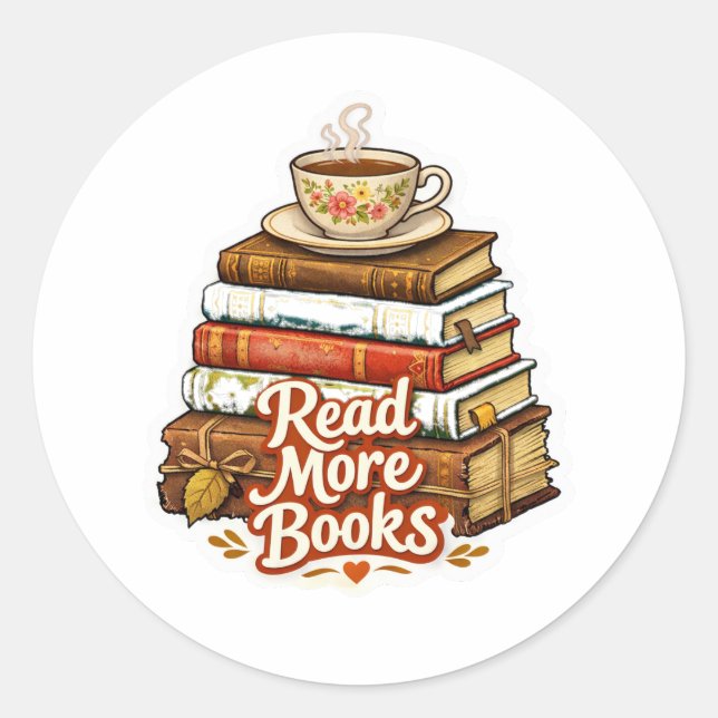  Cozy "Read More Books" Stack with Tea Sticker (Vorderseite)