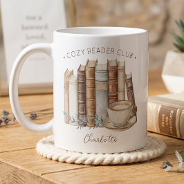 Cozy Reader Club Watercolor Floral Bücher Schrift  Kaffeetasse