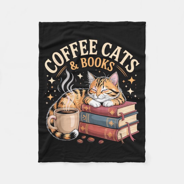 Cozy Reading Cat Coffee And Books Lover Artwork  Fleecedecke (Vorderseite)