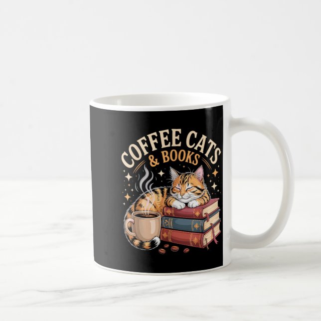 Cozy Reading Cat Coffee And Books Lover Artwork  Kaffeetasse (Rechts)