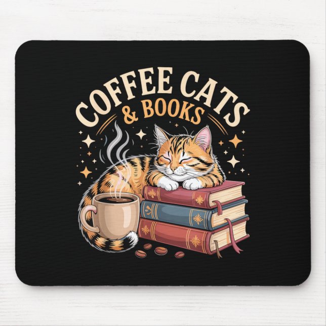Cozy Reading Cat Coffee And Books Lover Artwork  Mousepad (Vorne)
